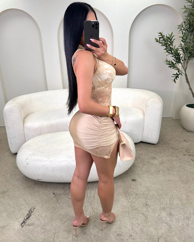 Hint Of Gold Mini Dress (Nude)