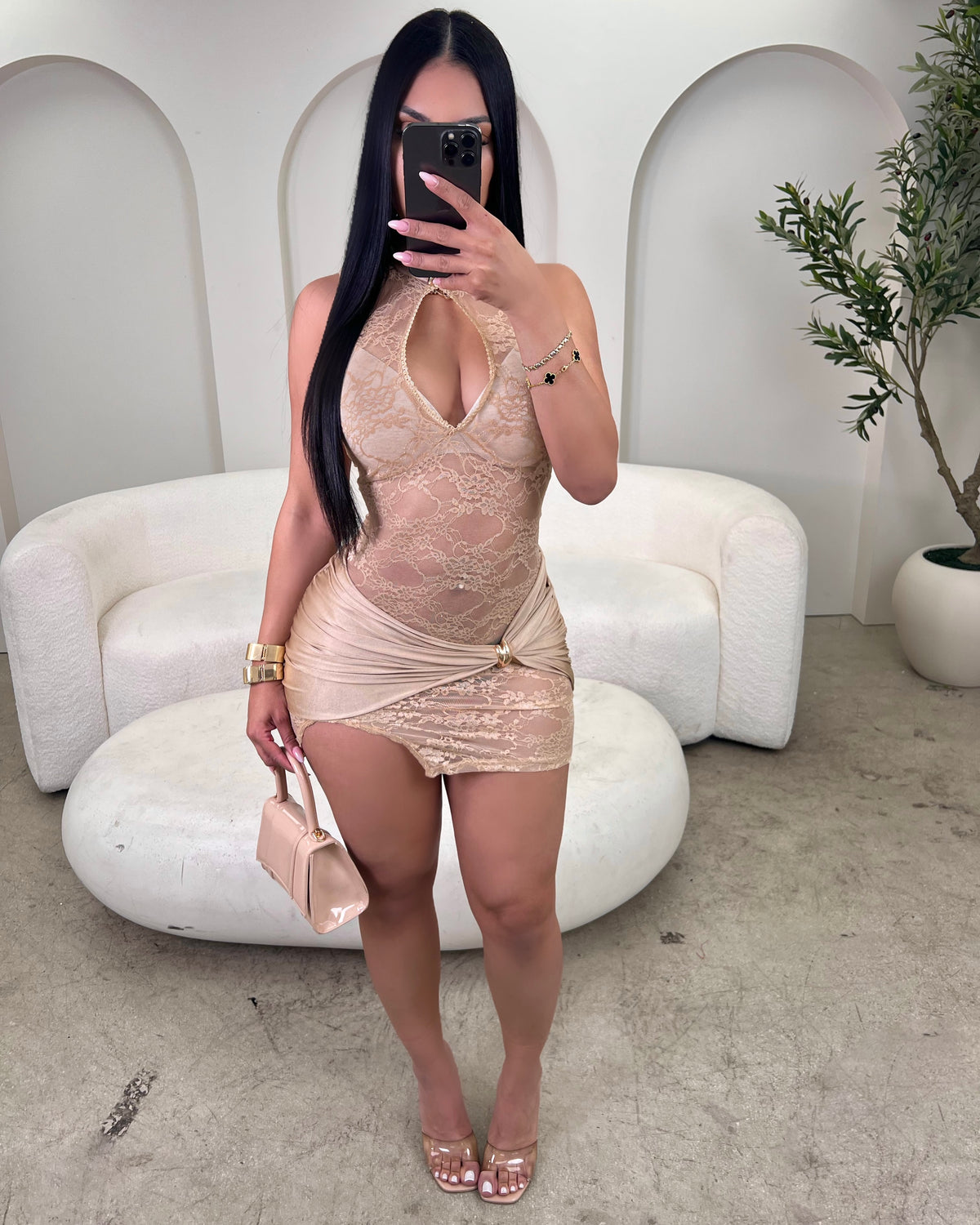 Hint Of Gold Mini Dress (Nude)