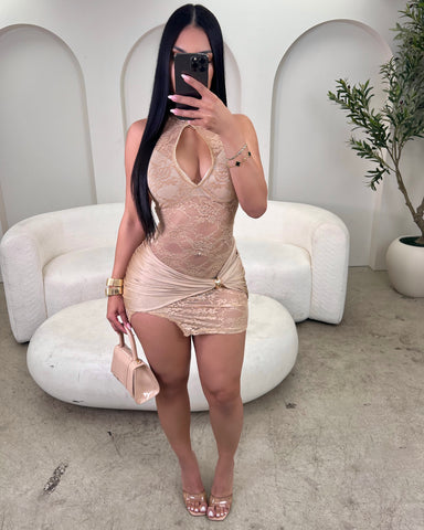 Hint Of Gold Mini Dress (Nude)