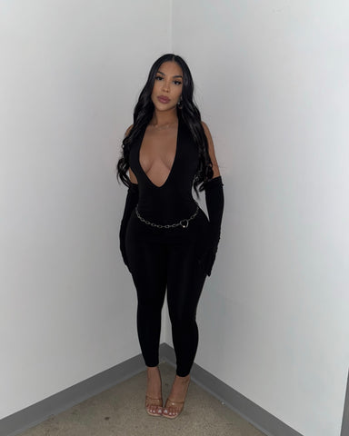 Deep Plunge Jumpsuit (With Sleeves)