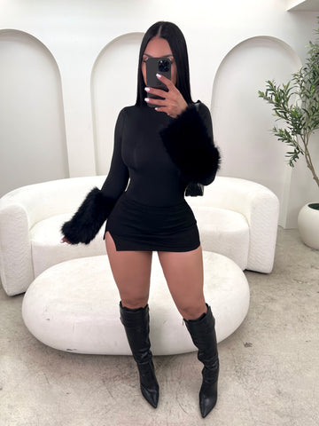 Soft Black Mini Skirt (With Slit)
