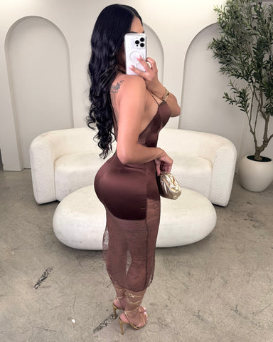 Beauty In Brown Silk + Lace Maxi