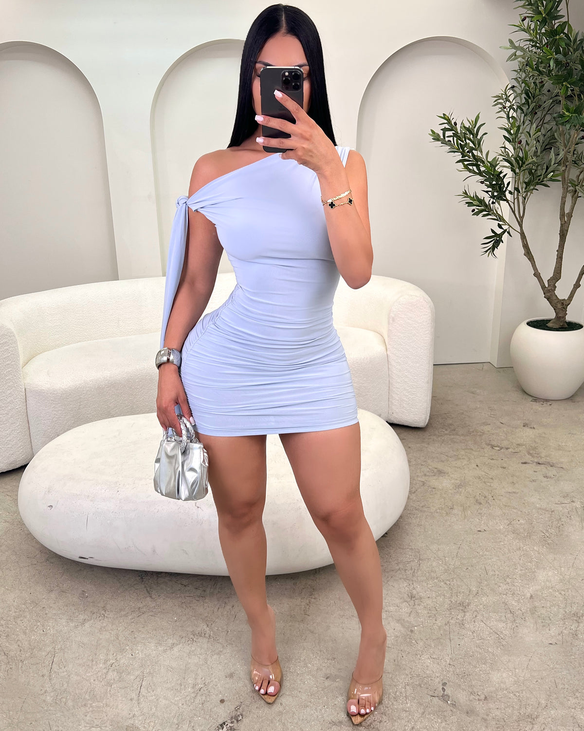 Savannah Assymetrical Bodycon Mini (Baby Blue)