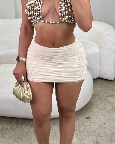 Nude Mesh Mini Skirt