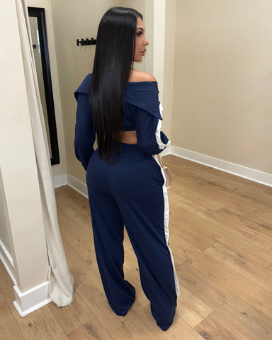 Navy Flare Lounge Set