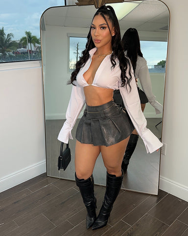 Leather Charcoal Mini Skirt