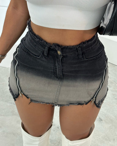 Ombré Zip Denim Skirt