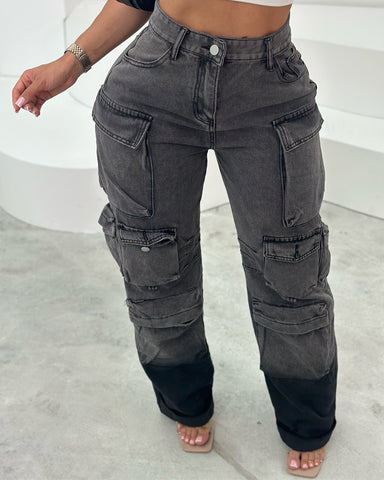 Acid Wash Trend Cargo Jeans