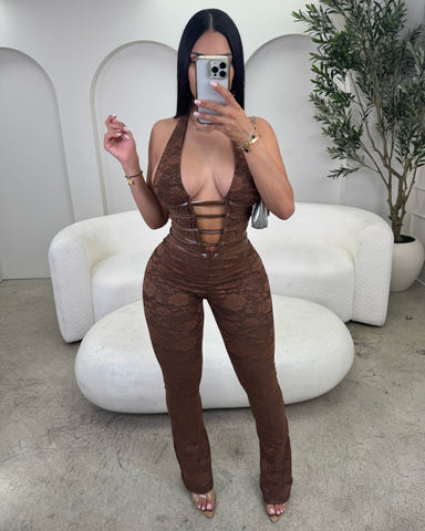 Keep It Sexy Lace Jumpsuit (Brown)