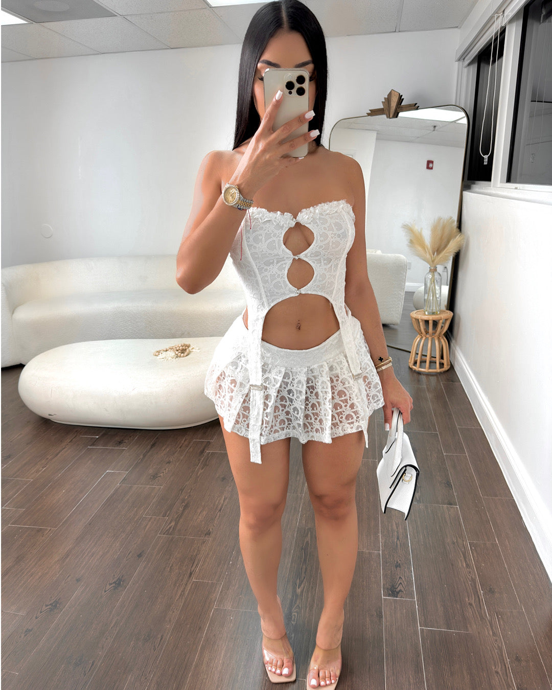 Designer Baby Skirt Set (White)