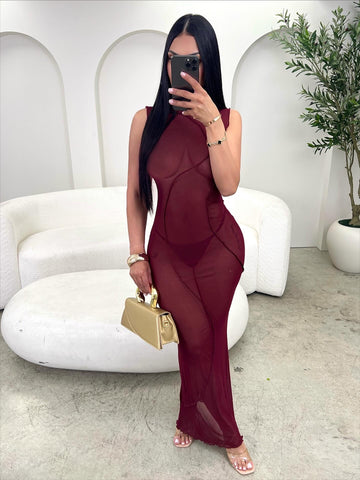 Burgundy Mesh Maxi
