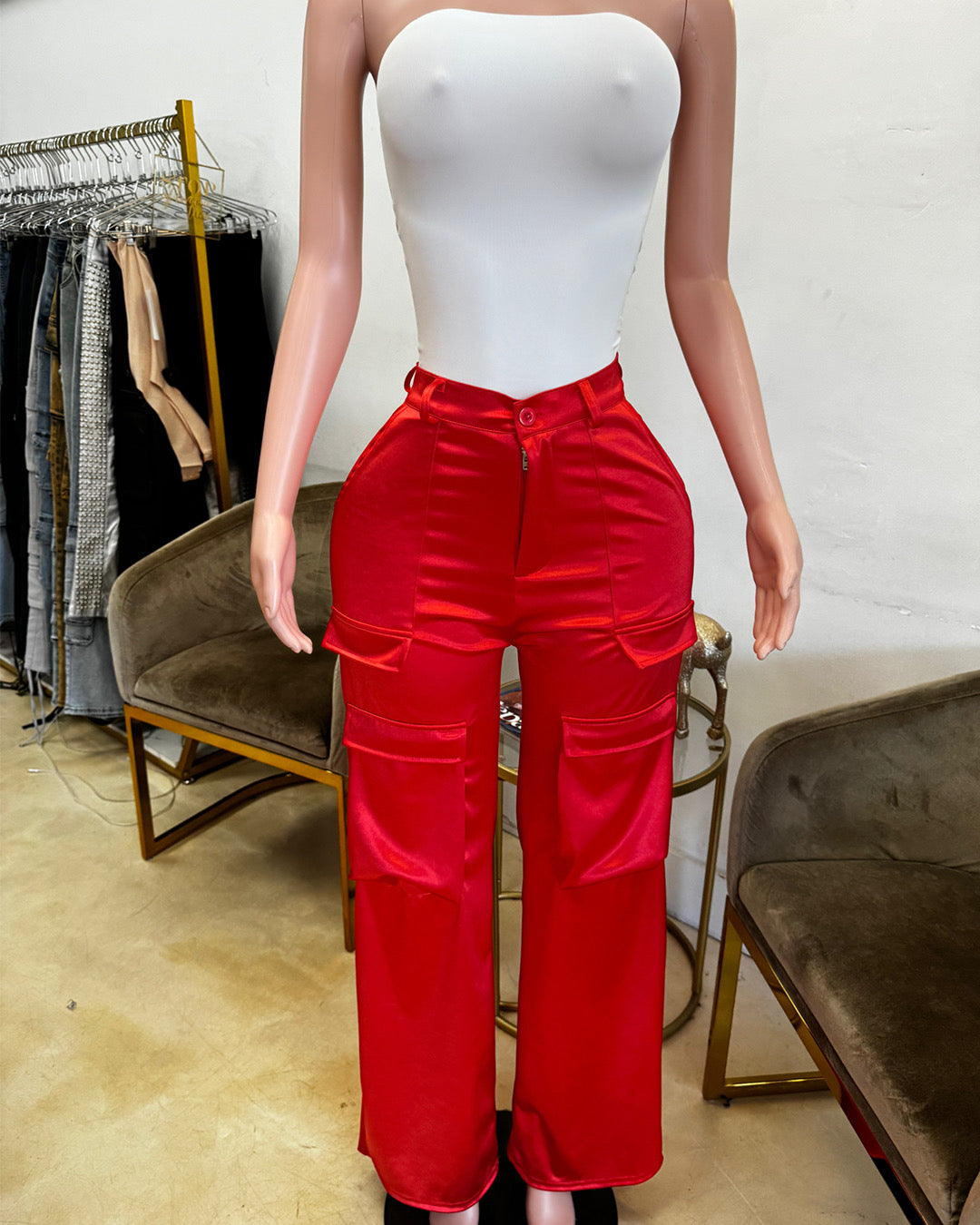 Noel Red Satin Pants