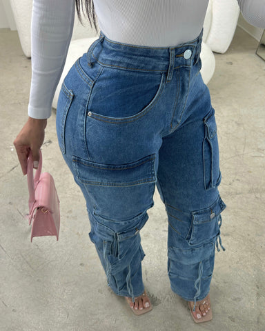 Nora Medium Wash Cargo Jeans