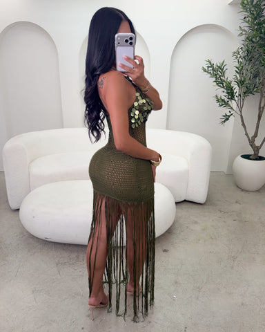 Olive Afterglow Fringe Maxi