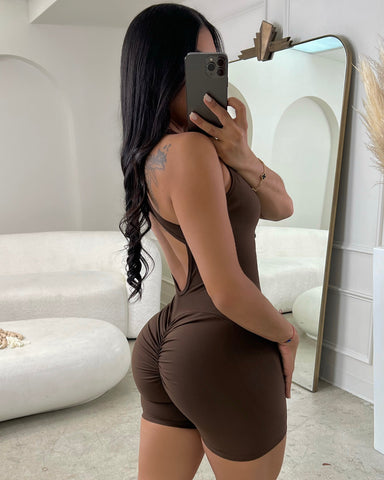 Sculpt Me Scrunch Booty Romper - Brown