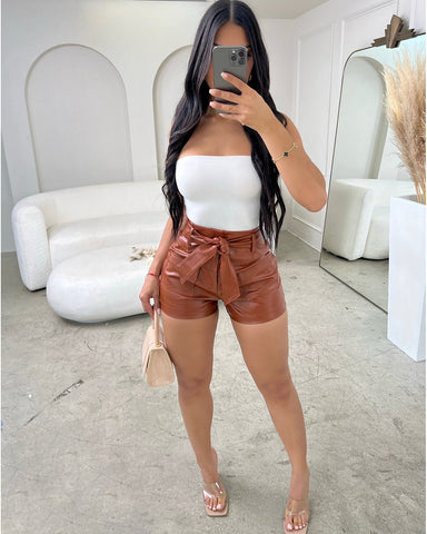 Rust Leather Shorts