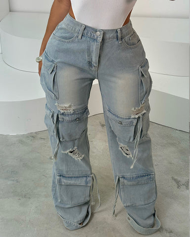 On Trend Denim Cargo Jeans