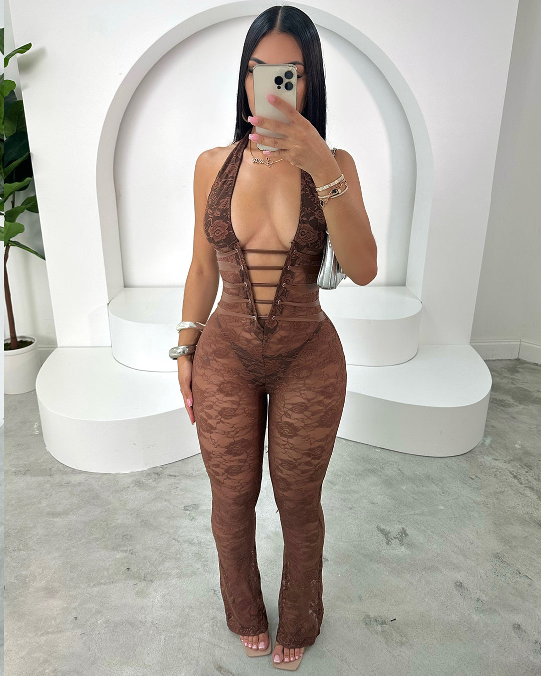 Keep It Sexy Lace Jumpsuit (Brown)