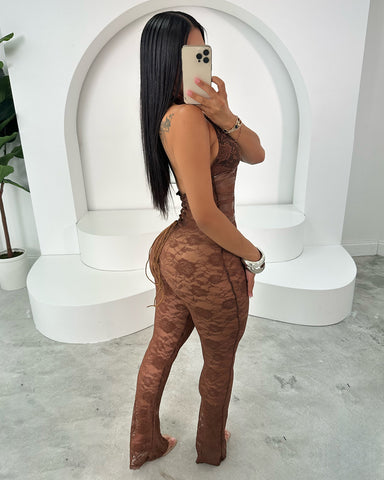 Keep It Sexy Lace Jumpsuit (Brown)