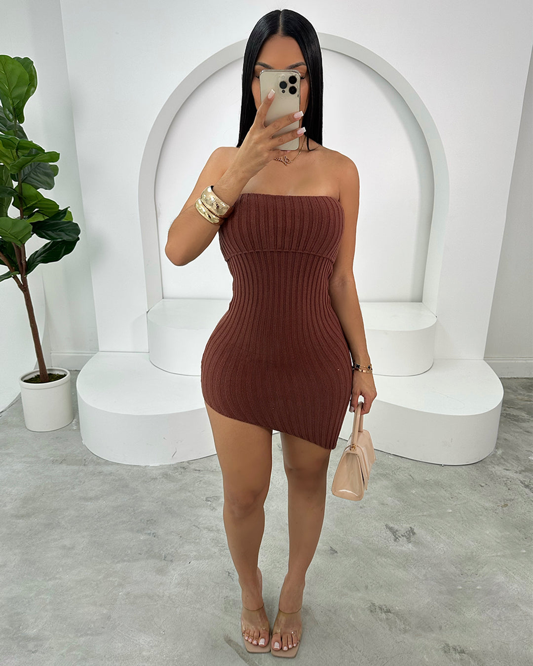 Chocolate Strapless Knit Mini