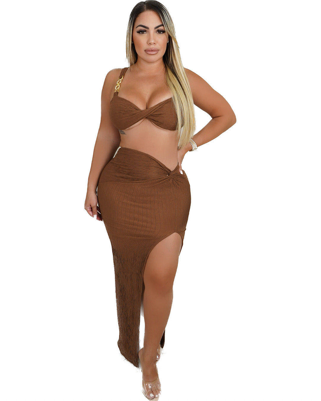 Cabo Vibe Skirt Set (Brown)