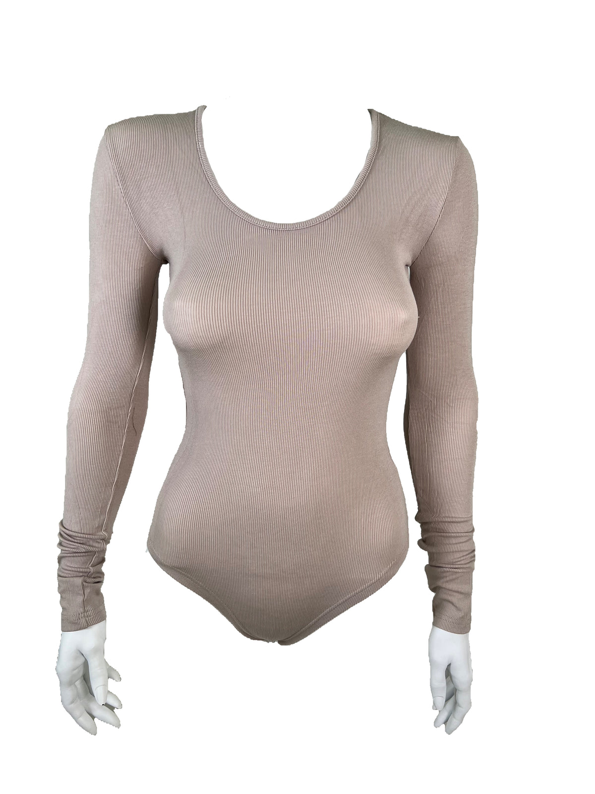 Sleeved Ribbed Bodysuit Taupe