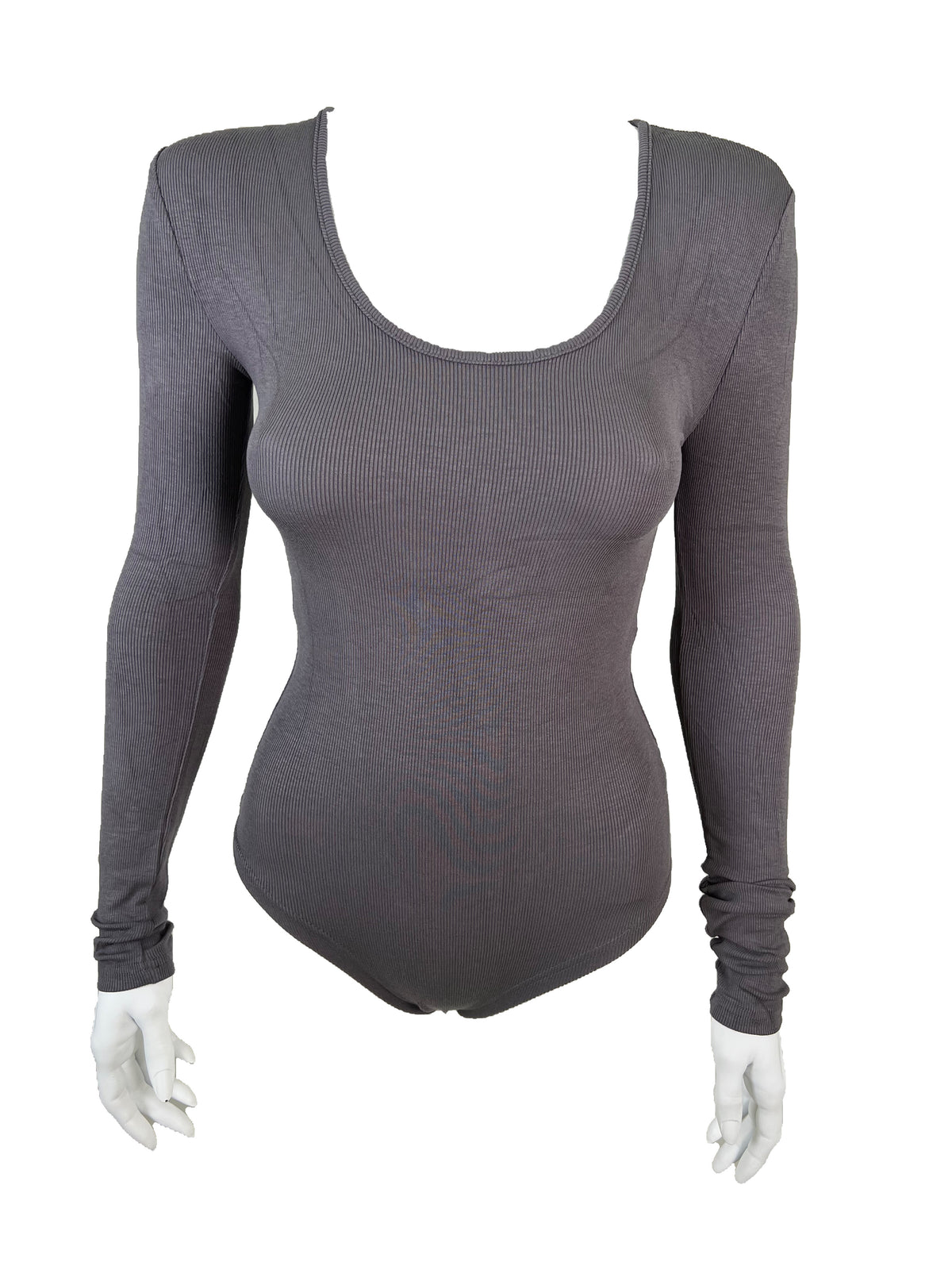 Sleeved Ribbed Bodysuit Charcoal