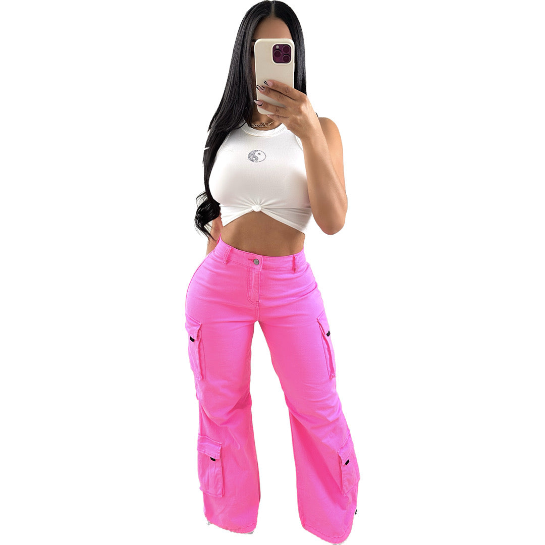 Hot Pink Cargo Jeans