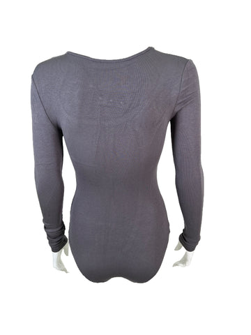 Sleeved Ribbed Bodysuit Charcoal