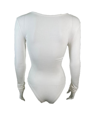 Sleeved Ribbed Bodysuit White
