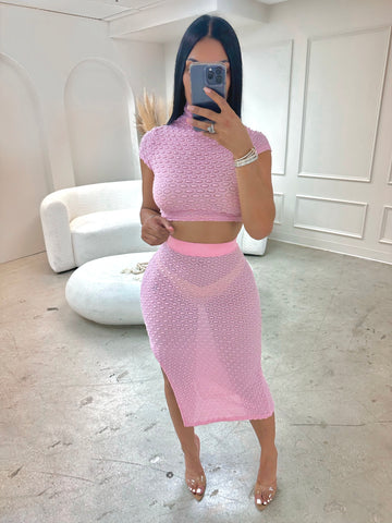 Pink Kiss Mesh Skirt Set